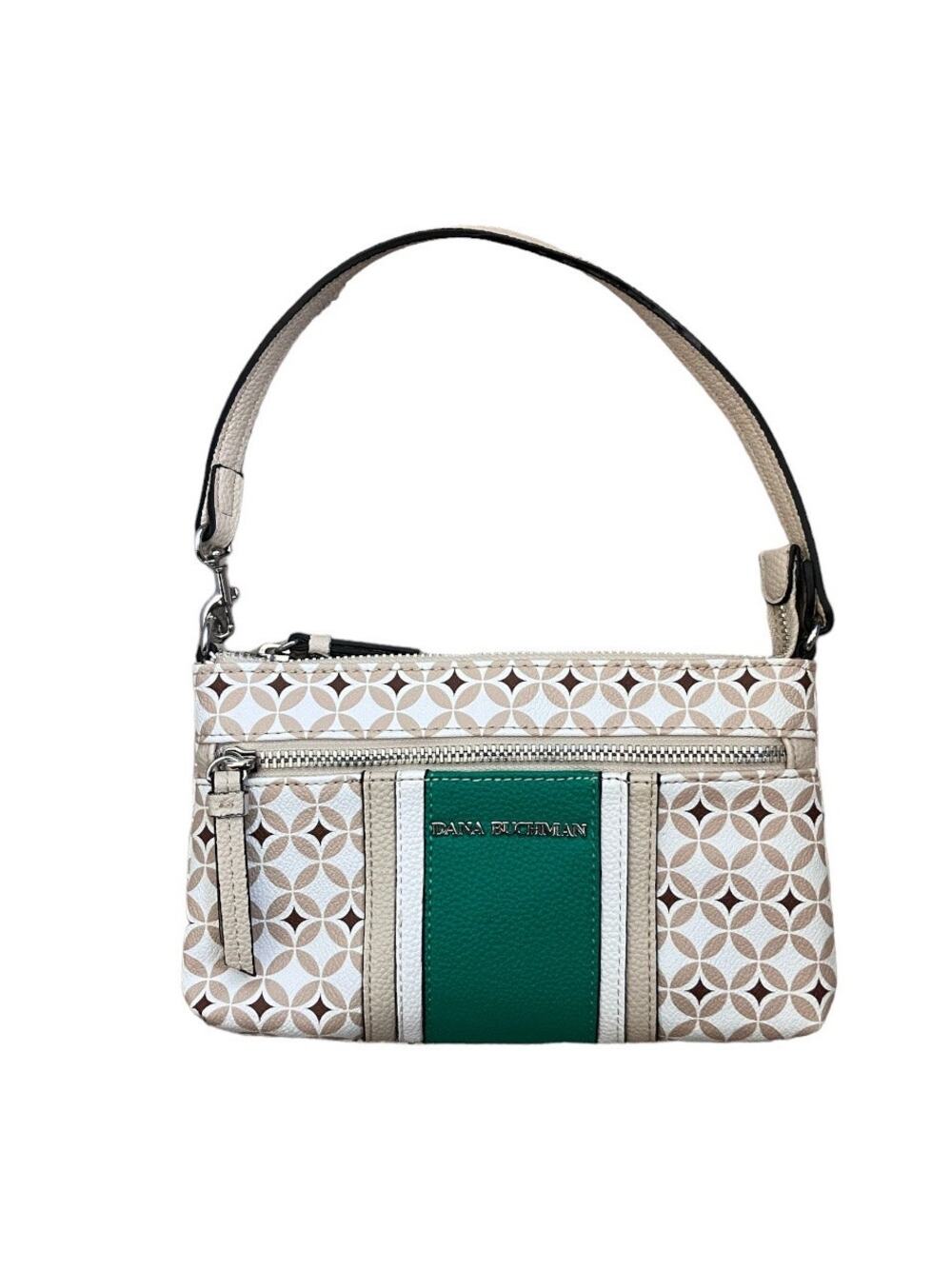 Dana Buchman Tan White Green Small Shoulder Purse